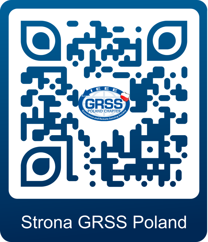 QR code linking to the IEEE GRSS Poland Chapter website, with logo and caption