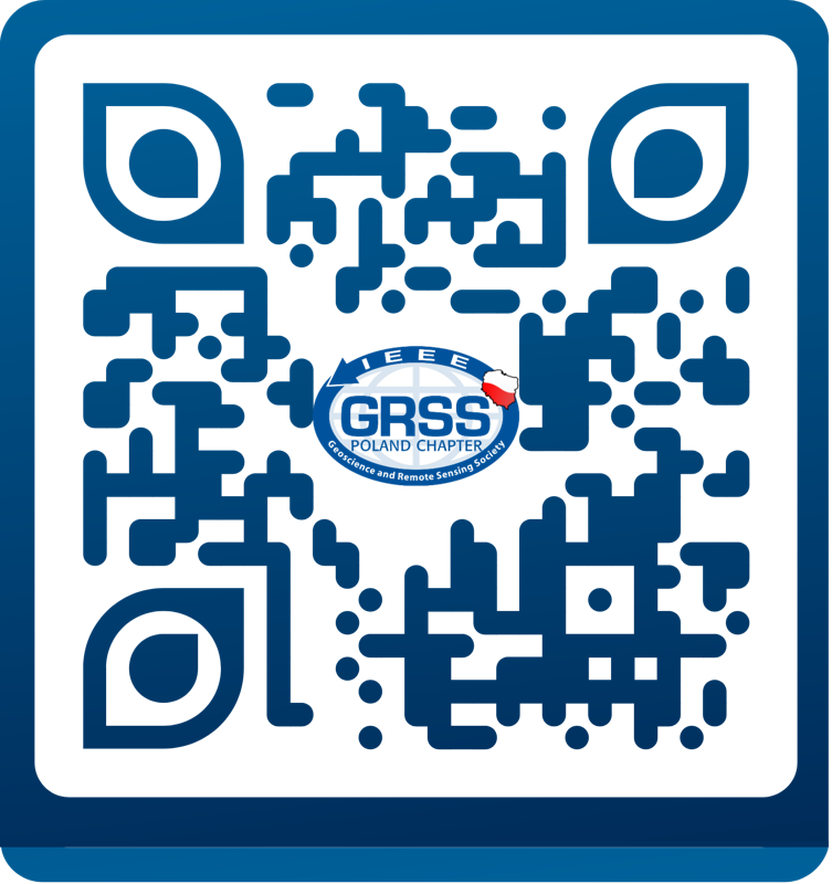 QR code linking to the IEEE GRSS Poland Chapter website, with logo, no caption